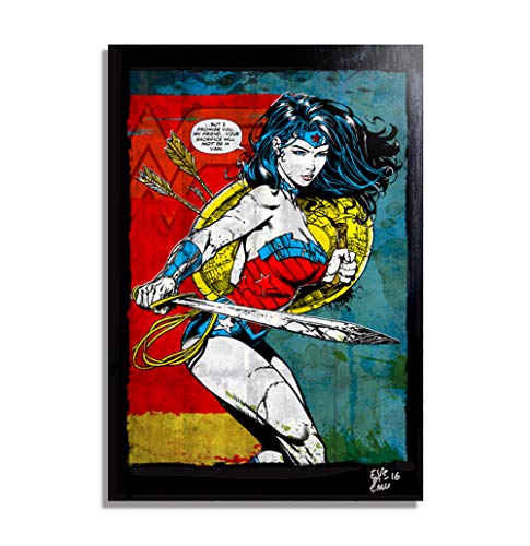 Wonder Woman (Mujer Maravilla) DC Comics - Pintura Enmarcado Original, Imagen Pop-Art, Impresión Póster, Impresion en Lienzo, Cuadro, Cómics, Cartel de la Película