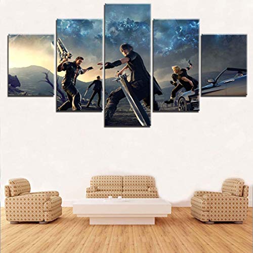 ZYUN Mural Decoración del Hogar Lienzo De Pintura 5 Piezas Juego Final Fantasy XV Impresión HD Póster Pegatinas Pintura Mural Sala,20×30×2+20×40x2+20x50×1