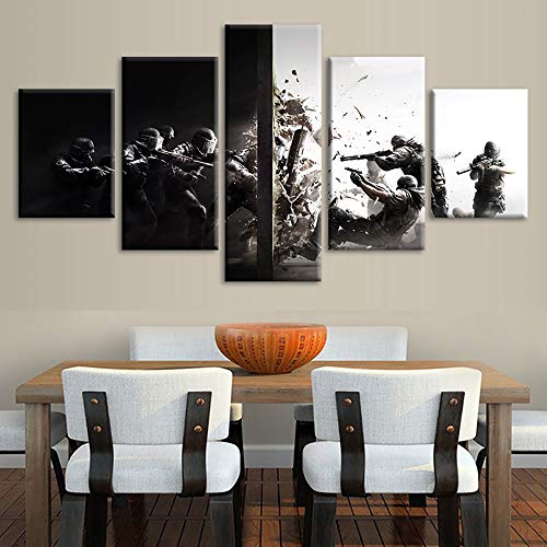 5 Paneles Impresión de Lonas Tom Clancy'S Rainbow Six Siege Juego Pinturas Arte de la Pared para casa Decoraciones,B,20×35×2+20×45×2+20×55×1