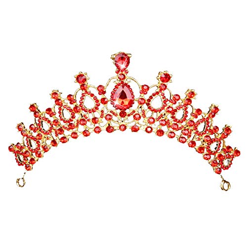 Abilieauty Dama de Novia de la Boda Cristal Diadema Corona Mujer Niña Tiara Novia Cabeza Ornamento Accesorios para Pelo - Rojo