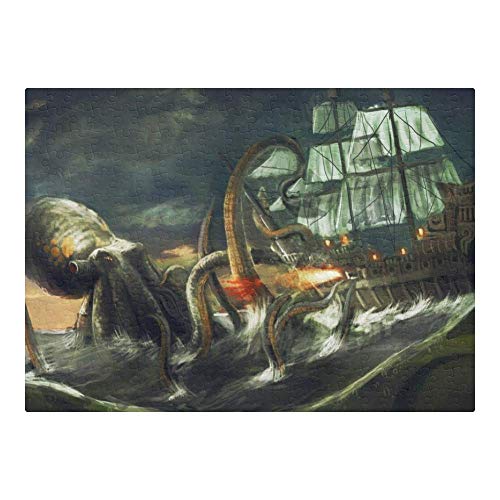 ANGELA G Wooden Jigsaw Puzzle for Adults 1000 Piece Sea Monster Giant Octopus Jigsaw Puzzle, Premium Jigsaw Puzzle, Softclick Technology Means Pieces Fit Together Perfectly