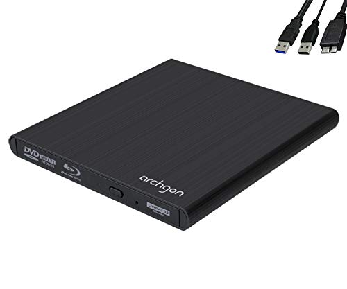 Archgon Stream UHD 4K-Ultra HD BD Reproductor Player Externo, lectores grabadora de BLU-Ray BDXL para PC USB 3.0, M-Disc, Unidad bluray Externa, Lector UHD, ALU Negro