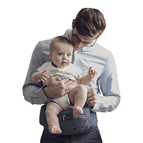 Bebamour Portabebé plegable Asiento de cadera Asiento ergonómico para la cintura de niños pequeños de 0 a 36 meses Mochila porta bebé (Gris Oscuro)