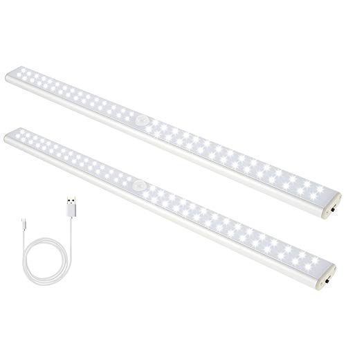 Beenle-Icey 2 luces LED de 40 cm, para debajo del armario de cocina, sin cables, con pilas recargables con USB, tira magnética adhesiva con sensor de luz para detección de movimiento (60 luces)
