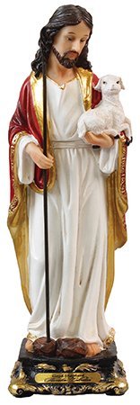 Biblegifts Estatua florentina de Jesús Buen Pastor, 20 cm, diseño tradicional italiano, resina con texto en inglés "Christ portando Baby Lamb Gold", en caja de