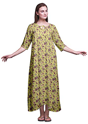 Bimba Amarilla Mediana Floral Columbine y de Loto Egipcio Camisones Largos para Mujeres Estampados de rayón Impresos Camisones de Dormir Sueltos X-Large