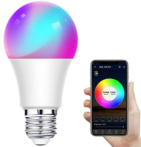 Bombilla LED Inteligente WiFi,Regulable 12W E27 Bombilla LED Luz,RGB Multicolor Bombilla Funciona con Alexa,Google Home,IFTTT,Control Remoto por Aplicación,1 Pack[Clase de eficiencia energética A+]