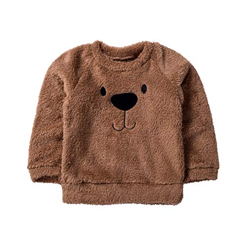 Carolilly - Jersey de terciopelo para bebé, cálido, de invierno, con estampado de oso marrón 110 cm