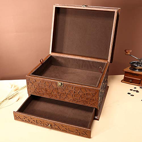 ChangHua1 Caja de almacenamiento de colección antigua, caja de cuero tallado, caja de almacenamiento de alta gama, caja de cuero antiguo, caja de joyería estilo vintage (41 x 32,5 cm)