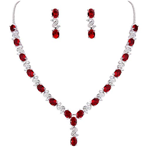 Clearine Juegos de Joyas de Mujer Cristales Óvalos En Forma de Bolita Infinito Collar y Pendientes para Novia Boda Fiesta Elegante Rojo
