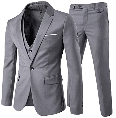 Cloudstyle Traje Suit Hombre 3 Piezas Chaqueta Chaleco pantalón Traje al Estilo Occidental, Gris, XS