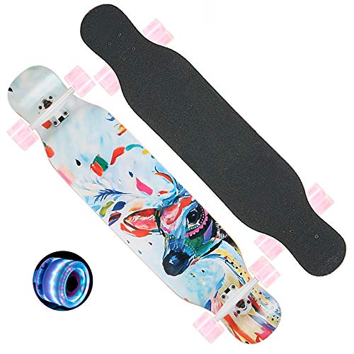 CNSTZX LED Longboard Skateboard Board Completo, ABEC-7 Cojinete de Bolas Arce Maple Funboard 110 x 25 cm Skateboard, Diseñado, Desarrollado y Probado por el Campeón Mundial y Campeón Olímpico