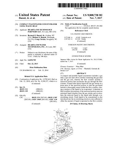 Compact wastewater concentrator using waste heat: United States Patent 9808738 (English Edition)