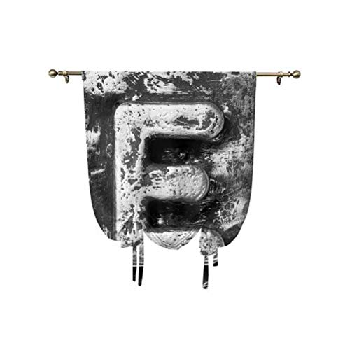Cortina pequeña con diseño de letra E, de aluminio, con texto en inglés "E alfabeto "nostálgico", con iniciales medievales decorativas, ajustable, para ventana/cocina pequeña, color gris