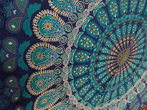 Craftozone Multi-Colored Mandala Tapestry Indian Wall Hanging, Bedsheet (Blue, 220x140 cms)