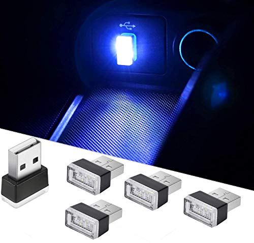 CTRICALVER 5 mini luces USB para automóvil, luces interiores universales USB inalámbricas, luces interiores LED portátiles, se pueden usar en automóviles, computadoras portátiles (azul)