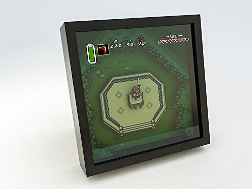 Desconocido Cuadro 3D Zelda Shadow Box Montado a Mano Ideal para decoración habitación Juvenil o habitación Juegos, Pixel Art, Videojuegos (Negro)