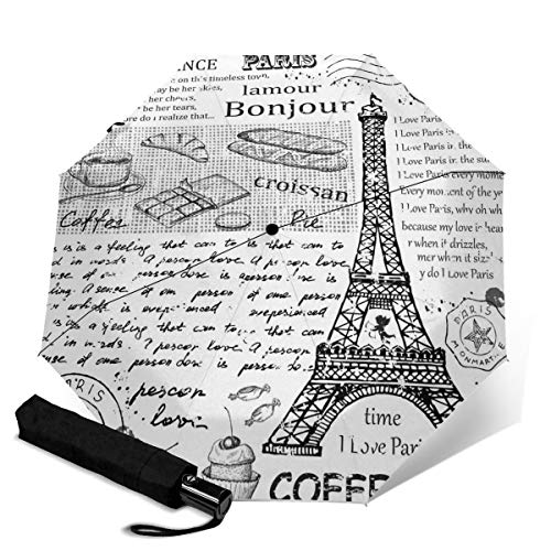 Flower Auto Abrir/Cerrar paraguas plegable compacto resistente al viento impermeable paraguas de viaje Azul Famosa Torre Eiffel París Talla única