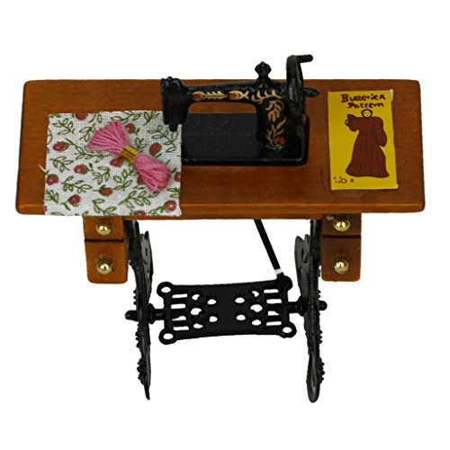Generic - Máquina de coser miniatura de la vendimia con el paño para la escala 1/12 dollhouse decoration