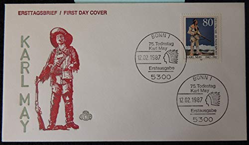 Germany 1987 FDC 75th death anniversary Karl May red indians weapons wild west good used first day cover literature JandRStamps 144214