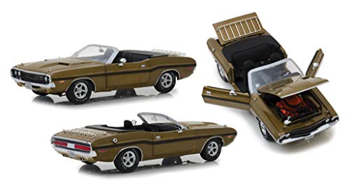 Greenlight 1970 Dodge Challenger R/T Convertible with Luggage Rack Metallic Gold with Black Stripes 1/18 Diecast Model Car by