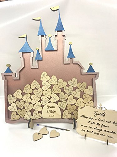 Hada Castillo 52 Cenicienta metálico caja de gota de oro rosa azul boda rosa alternativa libro de invitados cumpleaños princesa decoración aniversario cumpleaños boda