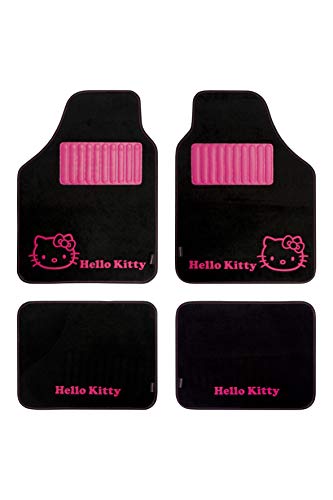 Hello Kitty KIT3013 Juego Alfombras moqueta de Coche talonera Dibujo de Minnie Mouse Disney Universales, Negro/Rosa