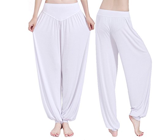 Hippolo - Cómodo pantalón bombacho tipo yoga para mujer blanco Weiß small