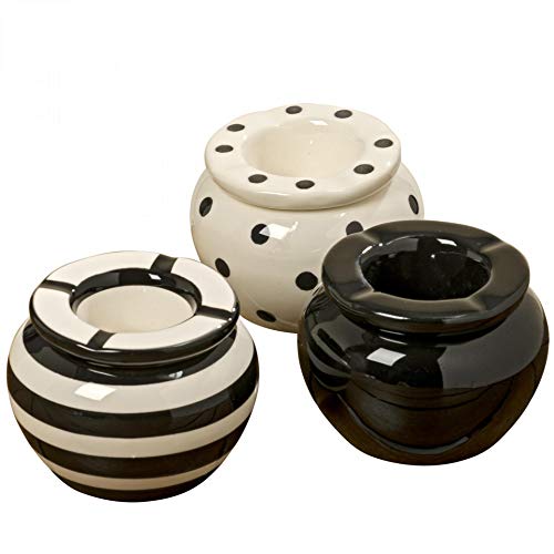 Home Collection - Muebles, decoración - conjunto de 3 ceniceros - Patrón: lunares, rayas - Estilo: Moderno - Material: cerámica - Color: blanco y negro