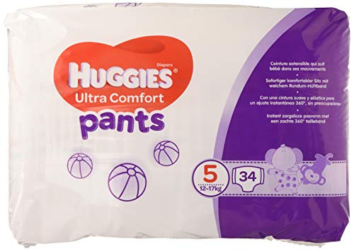 Huggies Ultra Comfort Pañal Braguita Talla 5 (12-17 kg) - Pack de 2 x 34 unidades (Total: 68 pañales braguita)