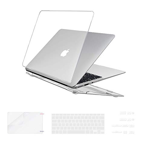i-Buy Funda Dura Compatible con Old MacBook Air 13.3 Pulgadas 2010-2017（Model A1369 A1466）+ Teclado Cubierta + Protector de Pantalla + Enchufe del Polvo - Cristal Claro