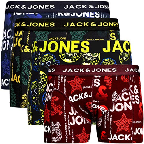 Jack & Jones Juego de 4 calzoncillos tipo bóxer para hombre, mezcla de algodón, tallas S, M, L, XL, XXL Multicolor n.º 74. L