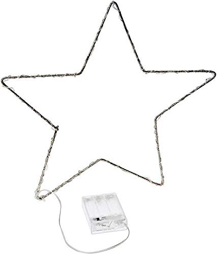 Jandei - Luz Decorativa De Navidad Forma Estrella Alambre Dorado 30CM con LED Lenteja Luz Blanca Cálida 3000K Funciona con 3 Pilas AA