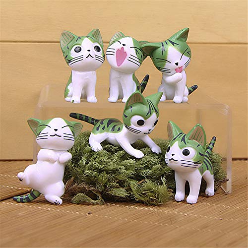 JLZK Juego de 6 figuras de gato CHI colección de juguetes de mini animales en miniatura para muñecas de hadas de jardín, figuras de decoración de tartas (6 unidades), color verde