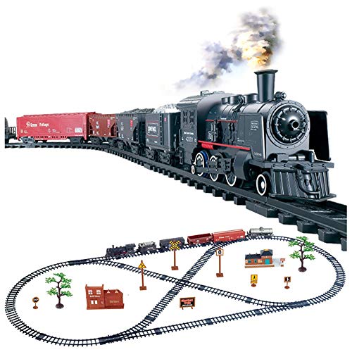 Juego de Trenes, Locomotora de Vapor, Modelo de Juguete de Tren,Juego de Tren de Vapor Juego de Tren Ferroviario Eléctrico,Recargable Juego de Tren de Juguete Motor de Locomotora Juego, con Luz, Niños