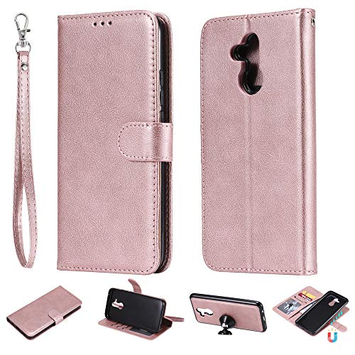 JZ [Detachable 2 in 1 Wallet Funda For para Huawei Mate 20 Lite [Fit Car Mount] PU Leather Flip Cover with Wrist Strap - Pink