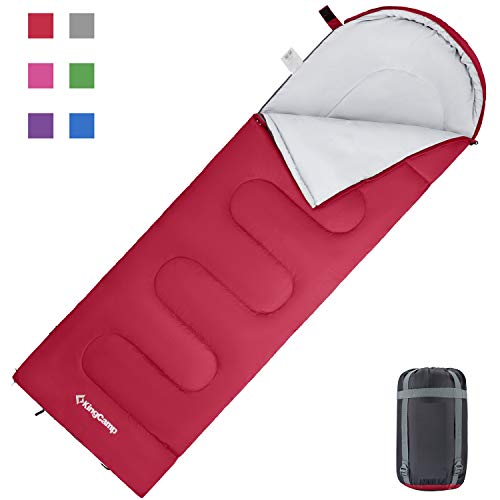KingCamp Oasis Serie - Saco de Dormir con cabecero (220 x 75 cm), Color Cremallera roja, tamaño Erwachsene 220 x 75 cm