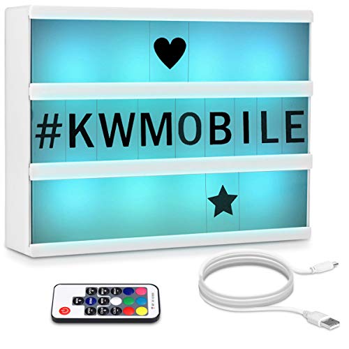 kwmobile Caja de luz cinematográfica LED A4 - Light Box con cambio de color y mando a distancia - Caja luminosa con 126 letras negras y cable USB