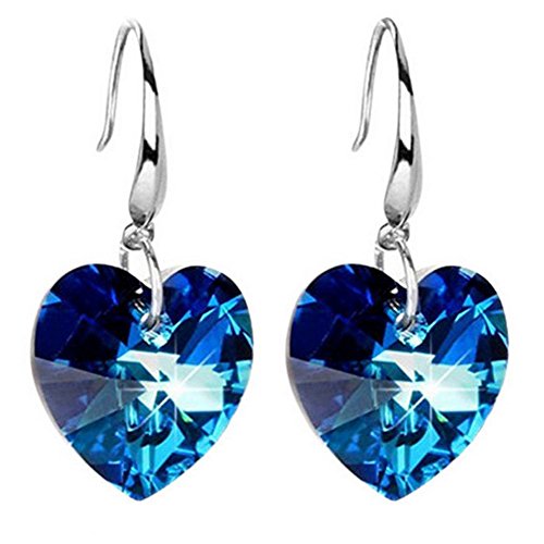 LAMEIDA Pendientes de Cristal Azul Pendientes de Amor Temperamento de Plata para Mujeres Elegantes (Azul)