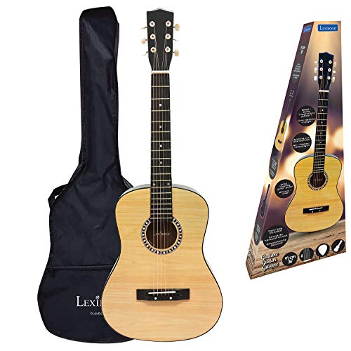 LEXIBOOK- Guitarra Acústica, 91 cm, Guía de Aprendizaje, 6 Cuerdas de Nylon, Funda de Transporte incluida, Madera/Negro