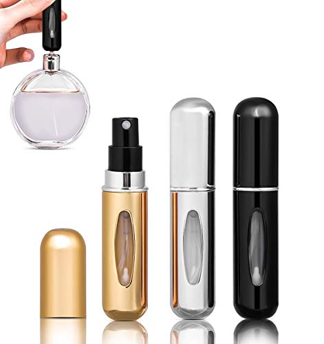 Lote de 3 pulverizadores de perfume vacío, rellenables, carcasa de aluminio, atomizador, mini perfume, vaporizador de bolsa recargable, espray perfumado, botella de perfume vacío