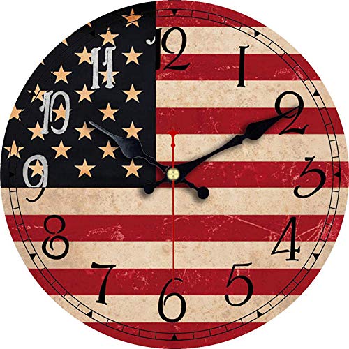 LTOOD Patriotismo American Lag Clock Silent Living Study Kitchen Gallery Clock Wall Art Watches Vintage Large Wall Clock Gift 3 Size @ Black_14inch_ (34cm)