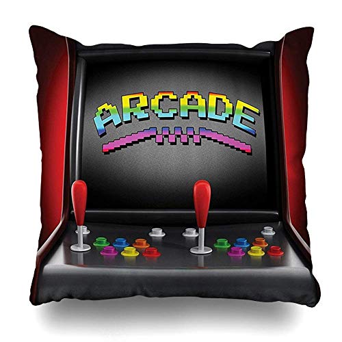 Mesllings - Funda de almohada cuadrada de 20 x 20 pulgadas, diseño de máquina de arcade, retro, para juegos y juegos, con botones vintage de los años 80 y 90