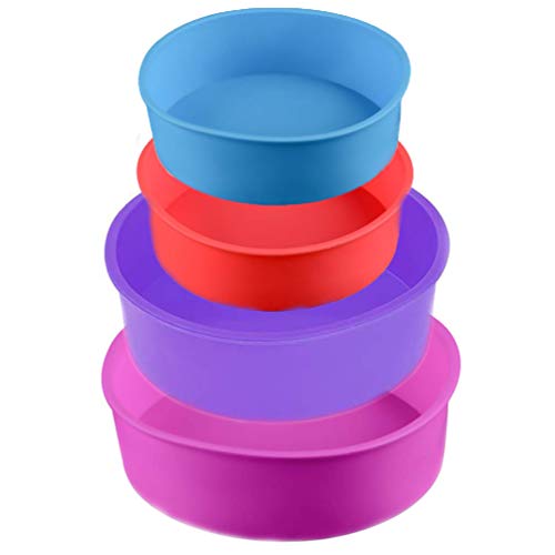 Moldes de silicona para tartas redondos, 4 unidades, 4 pulgadas, antiadherentes, para hornear, para fiestas de cumpleaños, bodas y aniversarios (azul/rojo/púrpura/rosa)