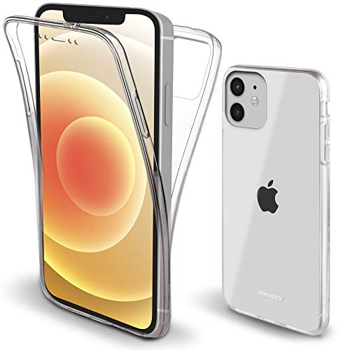 Moozy Funda 360 Grados para iPhone 12, iPhone 12 Pro Transparente Silicona - Full Body Case Carcasa Protectora Cuerpo Completo
