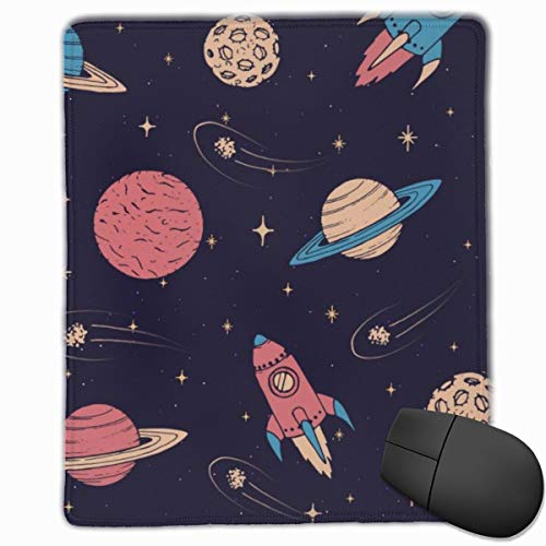 Mouse Pad Hand Drawn Pattern with Saturn Mars Planets Mouse Mat, Medium-Size Non-Slip Rubber Base