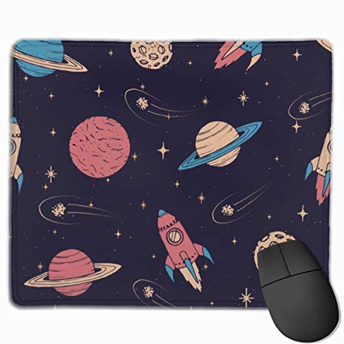 Mouse Pad Hand Drawn Pattern with Saturn Mars Planets Mouse Pad Mat Quick and Accurate Move Non-Slip Base, Smooth Surface