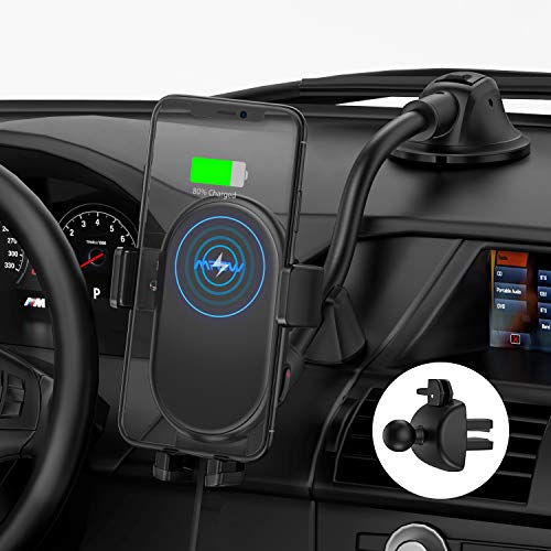 Mpow Soporte Movil Coche Cargador Inalambrico, Wireless Car Charger Soporte con Bloqueo Automático 10W/7.5W/5W, para iPhone 11/11 Pro/11 Pro MAX/XS MAX/XS/XR/8, Galaxy S20/S10/Note 9/S9 y Otros