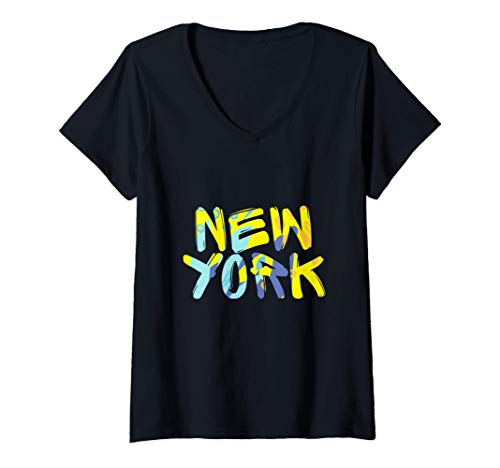 Mujer Nueva York NY Ciudad Amarilla Viaje Clásico Cotidiano de Mod Camiseta Cuello V