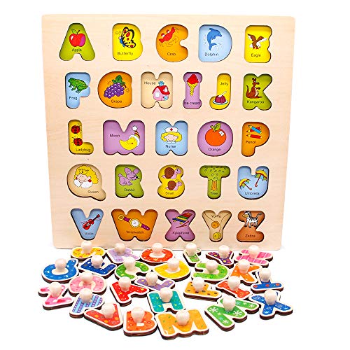 Nuheby Juguetes Montessori Puzzles Infantiles 3 4 5 6 Anos, Multicolor Rompecabezas Bloques de Letras ABC Abecedario para Niños Juguetes de Madera Educativos